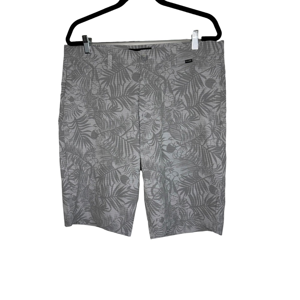 Travis Mathew Grey Tropical Palm Parrot Print Golf Shorts Mens 35 Stretch Casual